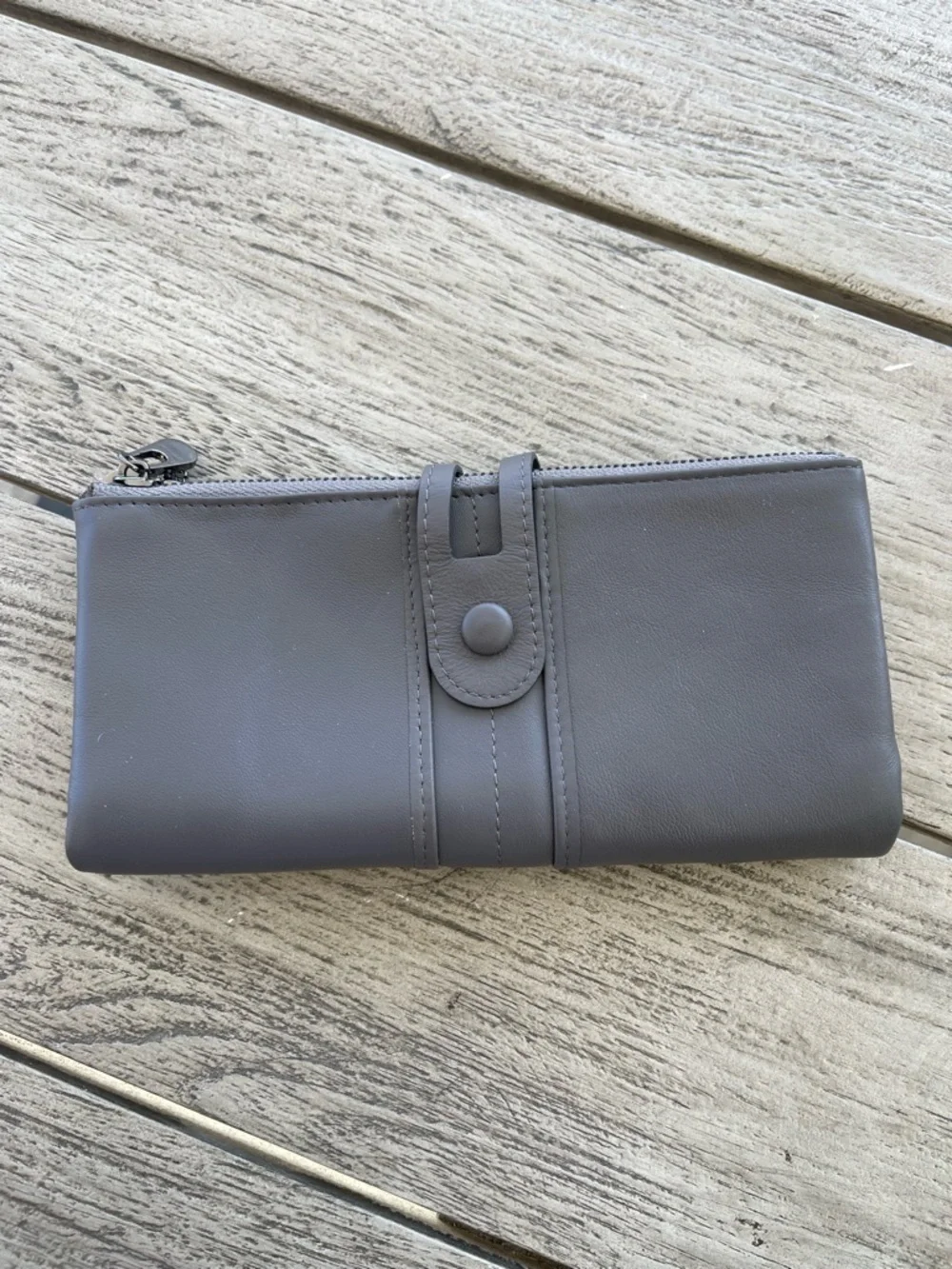 Roulens RFDI Women's Classic Gray Leather Zip Wallet Organizer